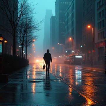 A moody trumpet melody echoing through the rain-slicked city streets at midnight.