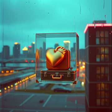 A futuristic cityscape illuminated by warm, soulful synth strings and a driving beat.