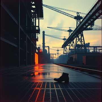 The grinding gears of a futuristic factory churning out a mechanical industrial rhythm.