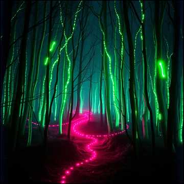 A hypnotic journey through a neon forest with a fast, rolling psychedelic bassline.